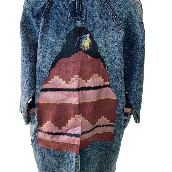 James West American Made Vintage Coat Size Medium HandPainted Acid Washed Denim - Picture 10 of 16